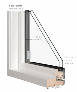Facadedør med 4-felts glas og energiruder – klassisk stil med moderne komfort